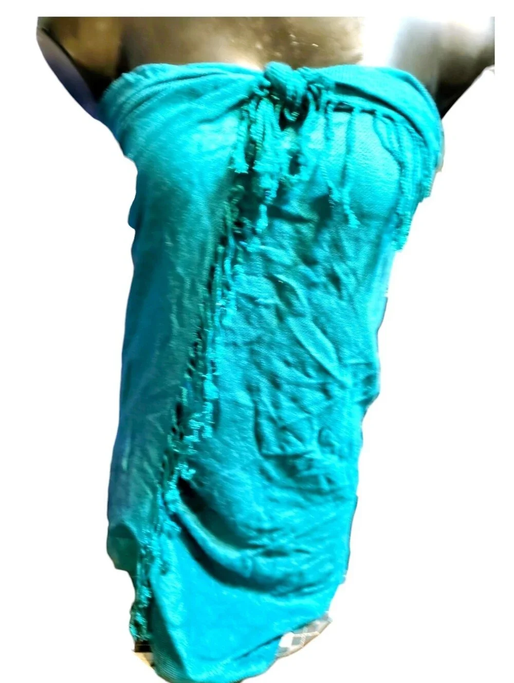 Authentic 100% Pashmina Scarf Shawl Wrap Teal Turquoise Blue Fringe Retro Boho